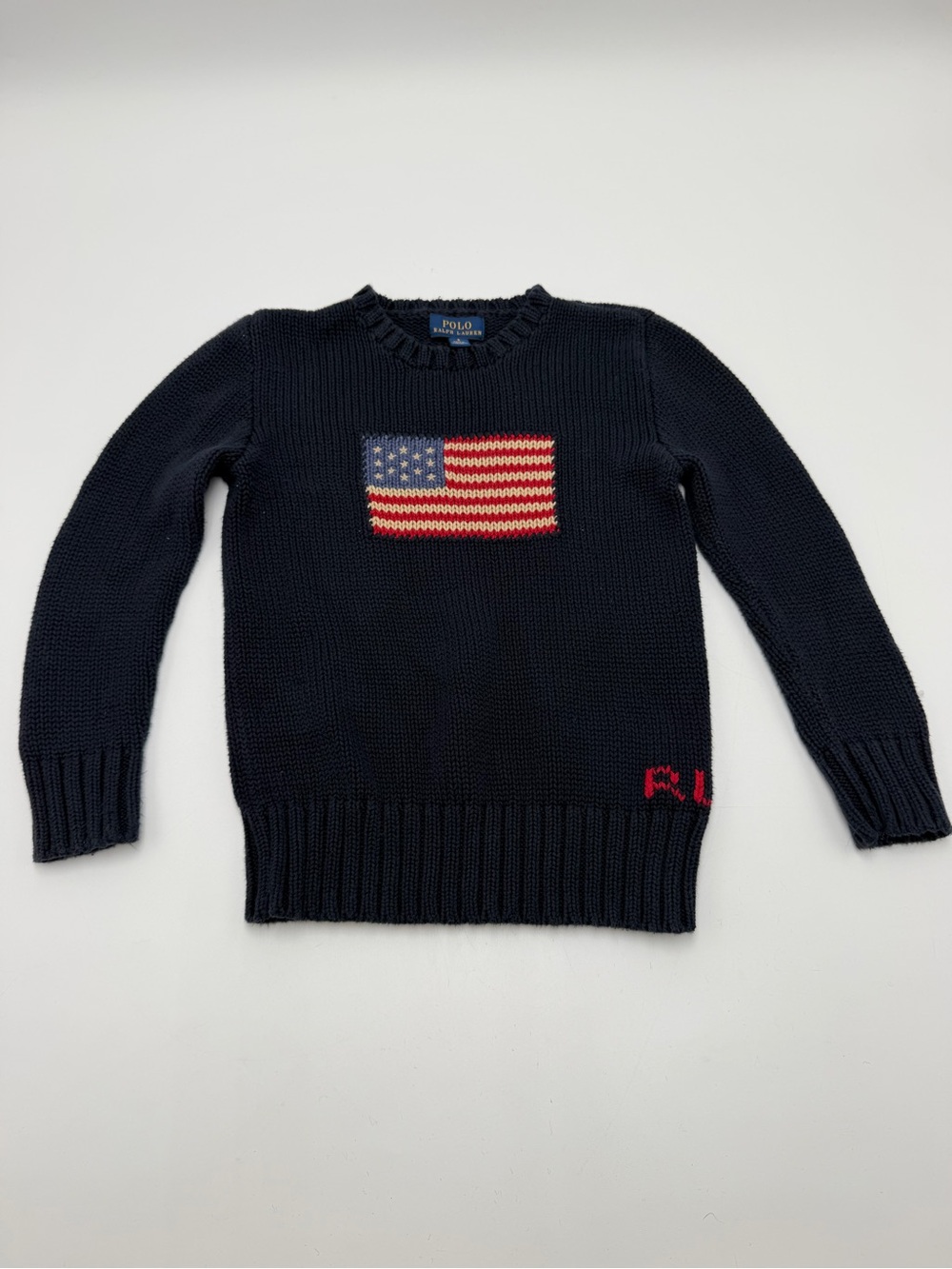 Polo Ralph Lauren Boys Size 6 Iconic American Flag Knit Sweater Navy